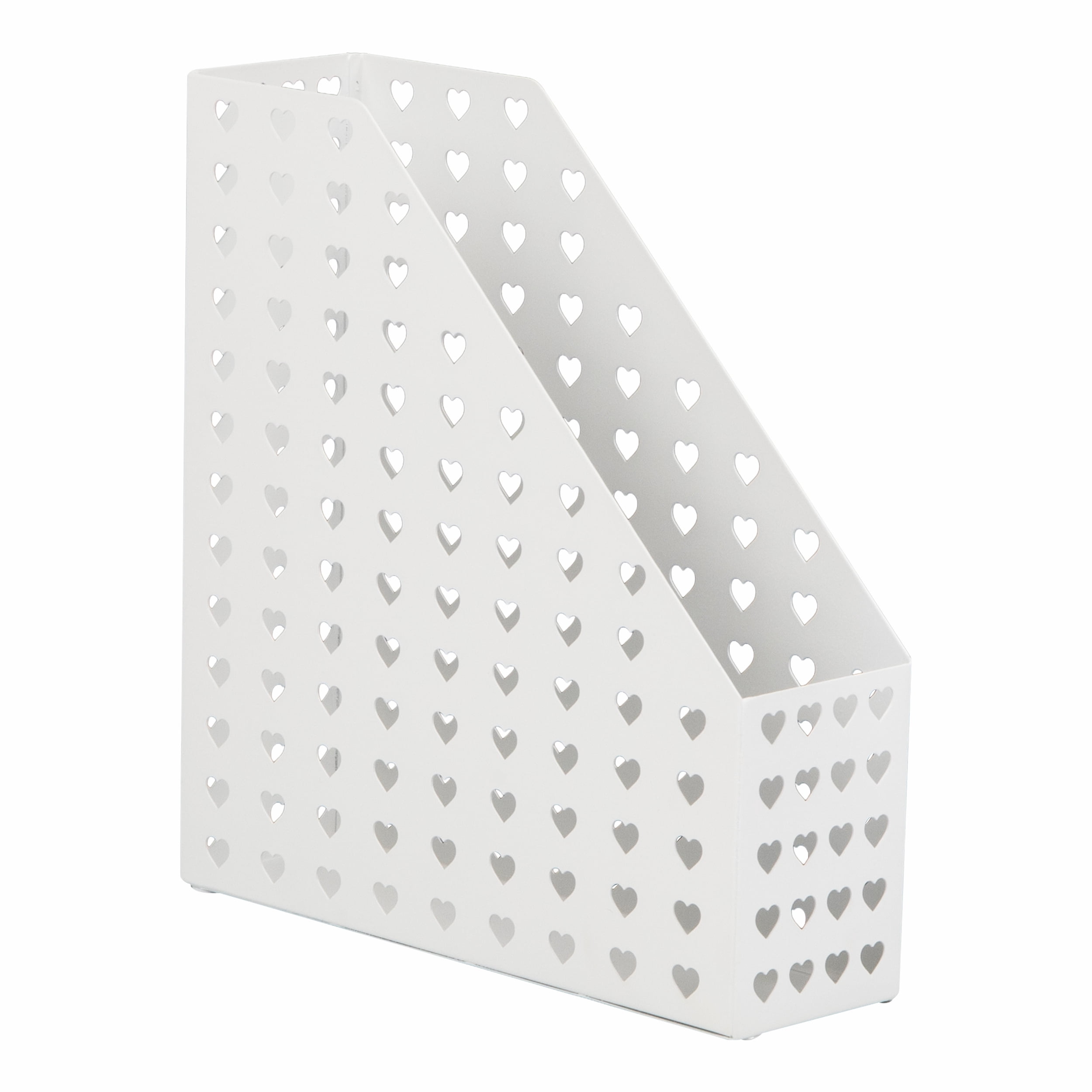 Mind Reader Metal Magazine Organizer with Heart Cutout, Vertical File Holder, White