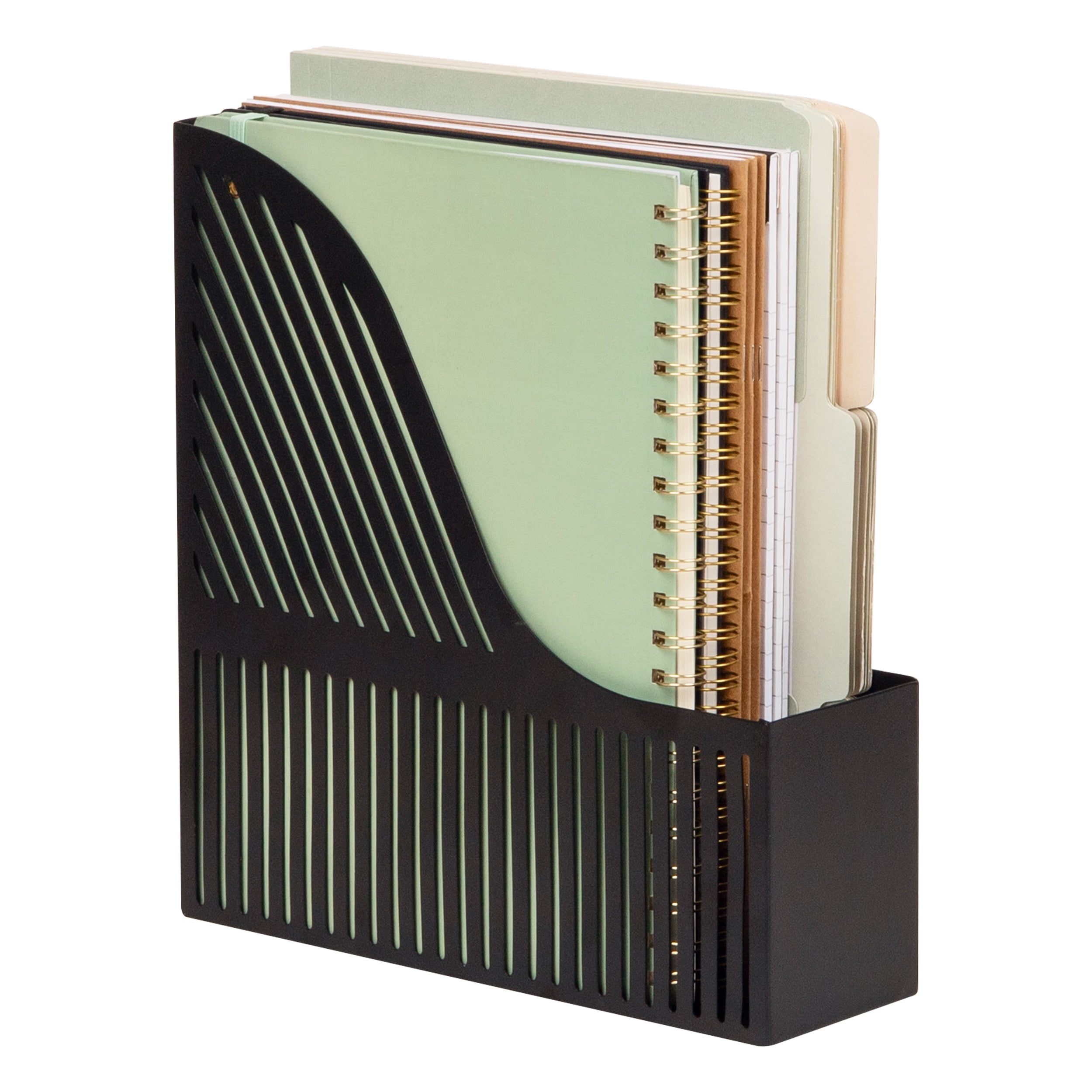 Mind Reader Vertical File Organizer, Metal Magazine Holder for Folders, Notebooks and Mail, Desktop File Storage, Black