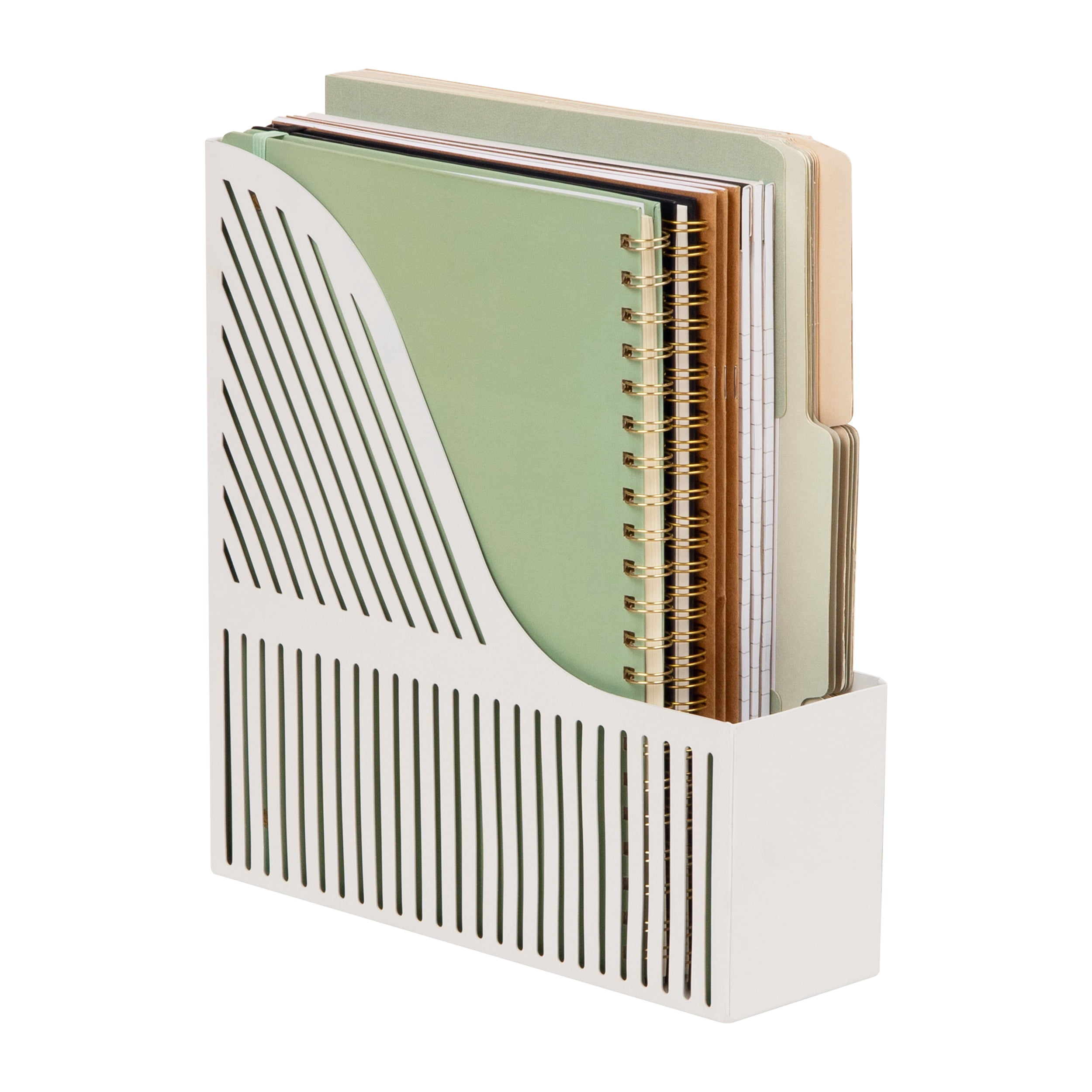 Mind Reader Vertical File Organizer, Metal Magazine Holder for Folders, Notebooks and Mail, Desktop File Storage, White