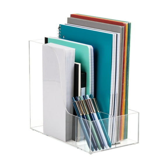 Mind Reader Vertical File Storage, Desktop Organizer, Magazine Holder, 6"L x 11"W x 9.75"H, Clear