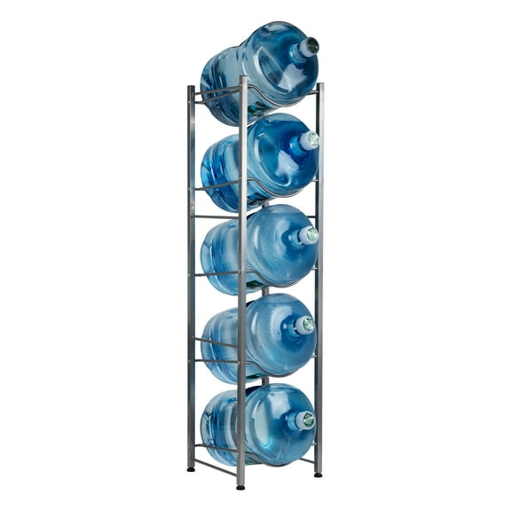 Mind Reader Water Jug Stand, Holds five 5 Gallon Jugs, Water Cooler, Rack, Metal, Silver