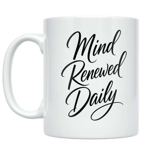 Mind Renewed Daily Vertical Script - Minimalist Design Enthusiast - 11 oz Ceramic Coffee Mug