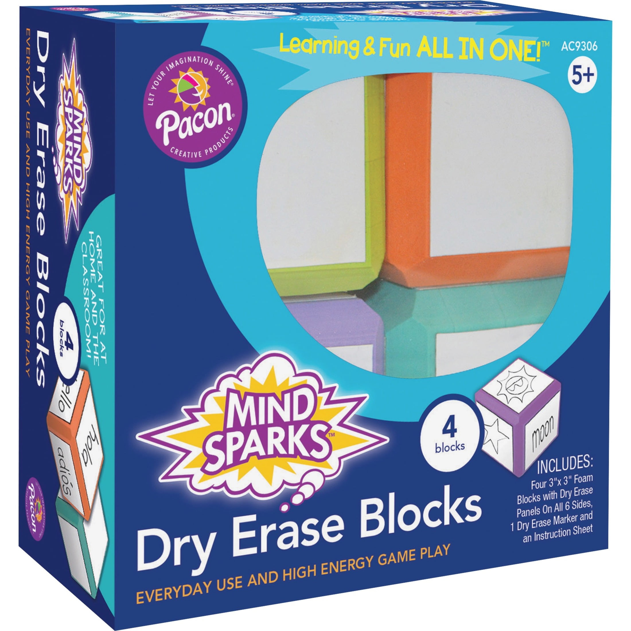 Mind Sparks Dry Erase Blocks, Assorted Colors, 4 Count
