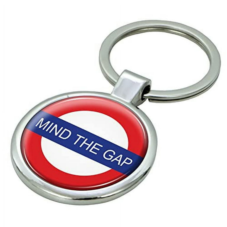 Mind The Gap Keychain with Epoxy Dome and Metal Keyring