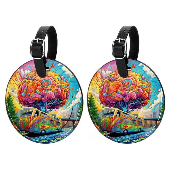 Mind car 2pcs PU Leather Round Bag Tags Suitcase Handbag Tags with Privacy Cover and Name ID Tag for Travel Luggage, Handbags, Backpacks, School Bags