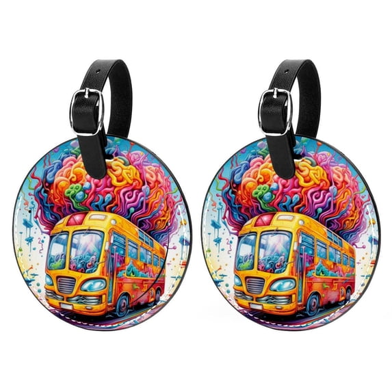 Mind car 2pcs PU Leather Round Bag Tags Suitcase Handbag Tags with Privacy Cover and Name ID Tag for Travel Luggage, Handbags, Backpacks, School Bags