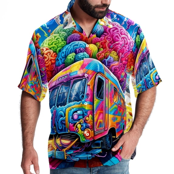 Mind car Men's Printed Button Down Short Sleeve Casual Summer Beach Shirt - Unisex