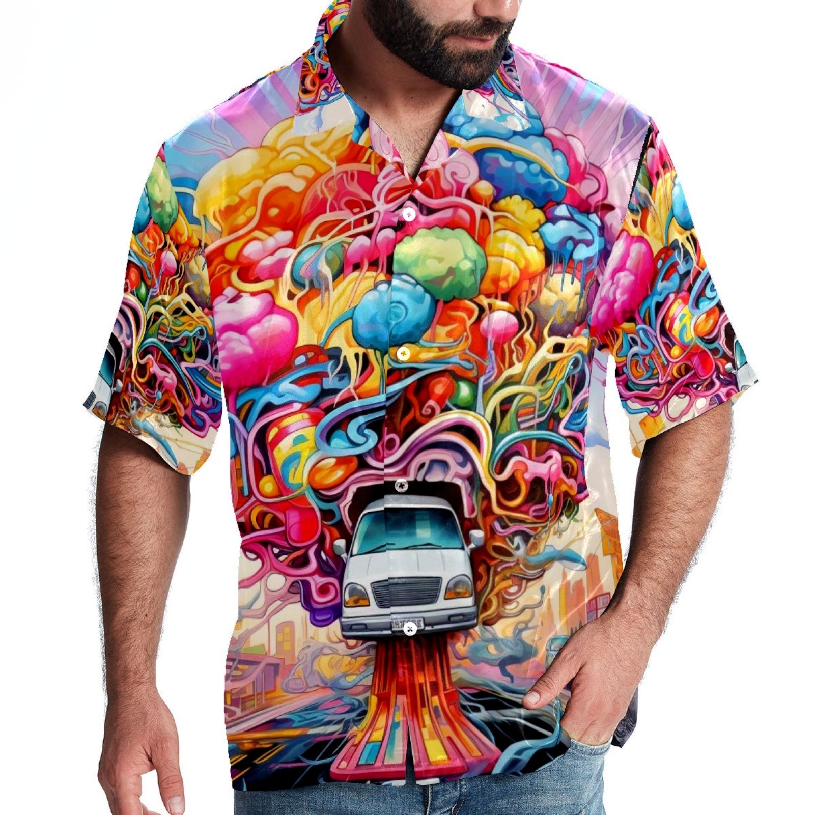 Mind car Men's Short Sleeve Beach Shirts, Casual Printed Button Down ...