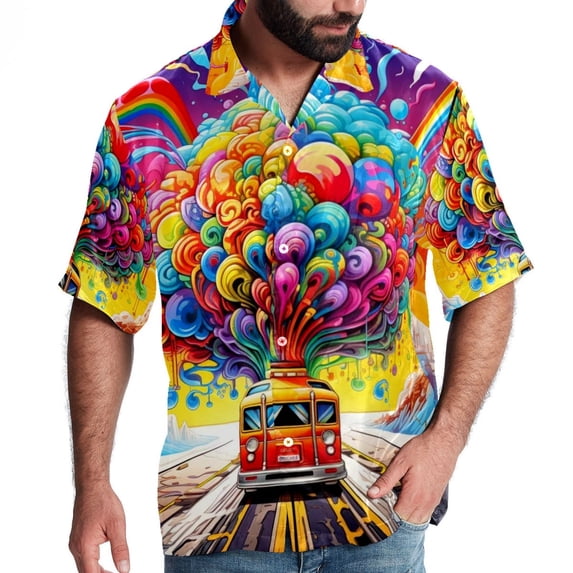 Mind car Men's Short Sleeve Button Down Beach Shirts, Casual Printed Summer Unisex Tops