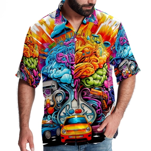 Mind car Men's Short Sleeve Button Down Hawaiian Shirts for Summer Beach Casual Printed Style