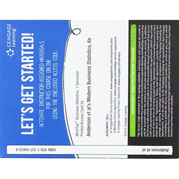 MindTap Business Statistics with XLSTAT, 1 term (6 months) Printed Access Card for Anderson/Sweeney/Williams/Camm/Cochran's Modern Business Statistics with Microsoft Office Excel, 6th, 9781337556729,