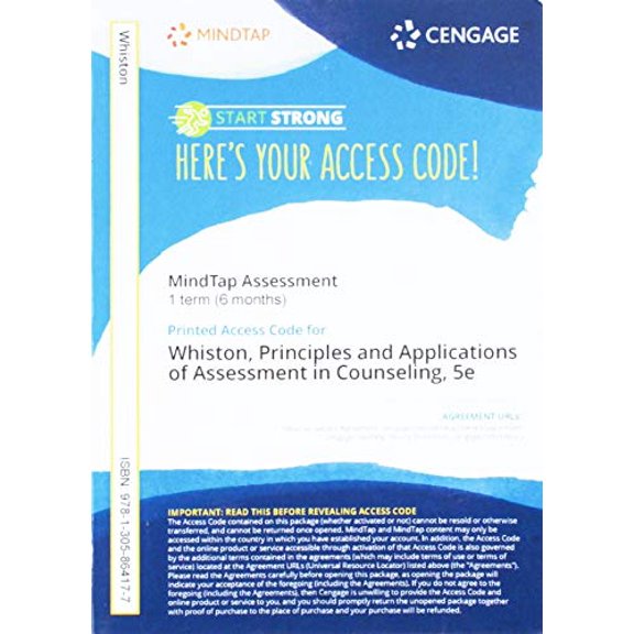 Pre-Owned MindTap Counseling, 1 term (6 months) Printed Access Card for Whiston's Principles and Applications of Assessment in Counseling, 5th (MindTap Course List) Paperback