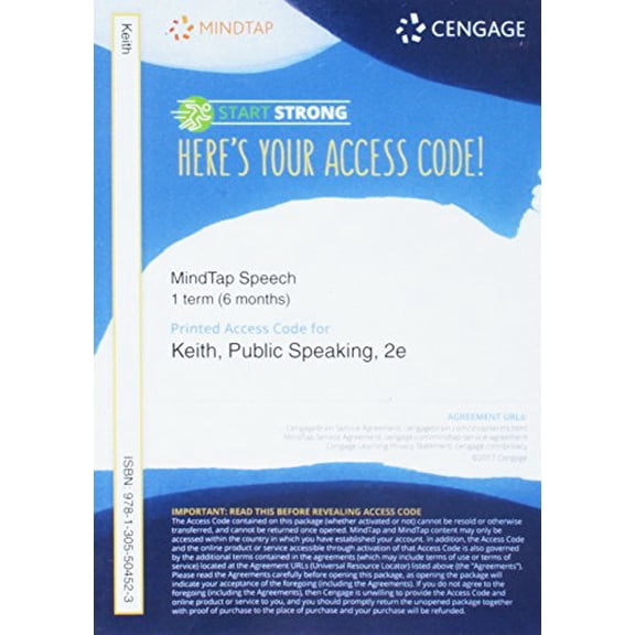 MindTap Speech, 1 term (6 months) Printed Access Card for Keith/Lundbergs Public Speaking: Choice and Responsibility, 2nd