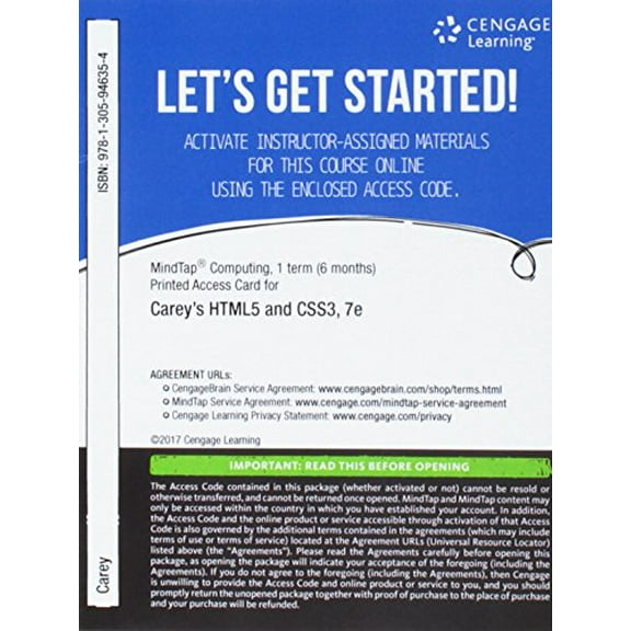 MindTap Web Design & Development, 1 term (6 months) Printed Access Card for Careys New Perspectives HTML5 and CSS3: Comprehensive, 7th, 9781305946354, Paperback, 7