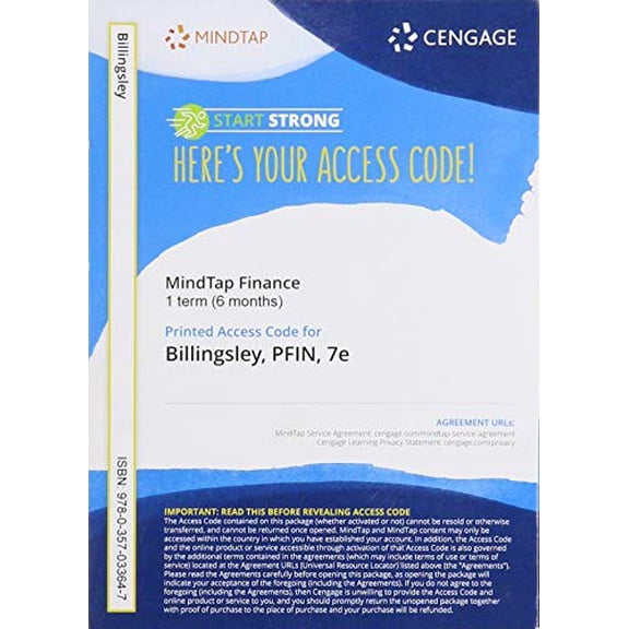 MindTap for Billingsley/Gitman/Joenck's PFIN, 1 term Printed Access Card (MindTap Course List), 9780357033647, Paperback, 7