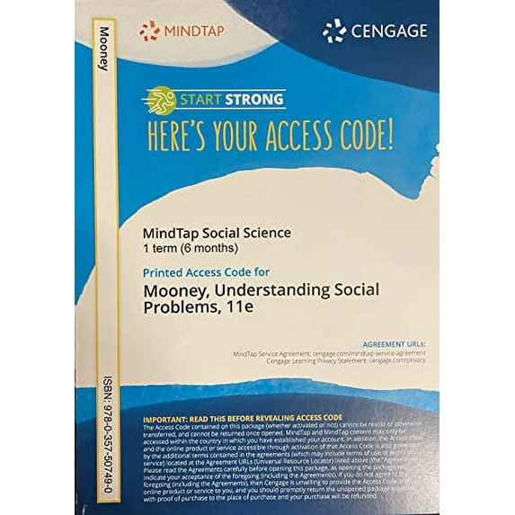 MindTap for Mooney's Understanding Social Problems, 1 term Printed Access Card | 11th Edition, 9780357507490, Paperback,