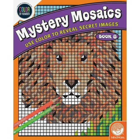 MindWare Color By Number Mystery Mosaics: Book 8, 18 Perforated Pages Including 4 Fold-Out, 10" x 15" Double-Page Spreads