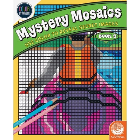 MindWare Color By Number Mystery Mosaics: Book 9, 18 Perforated Pages Including 4 Fold-Out, 10" x 15" Double-Page Spreads, Ages 6 and Up