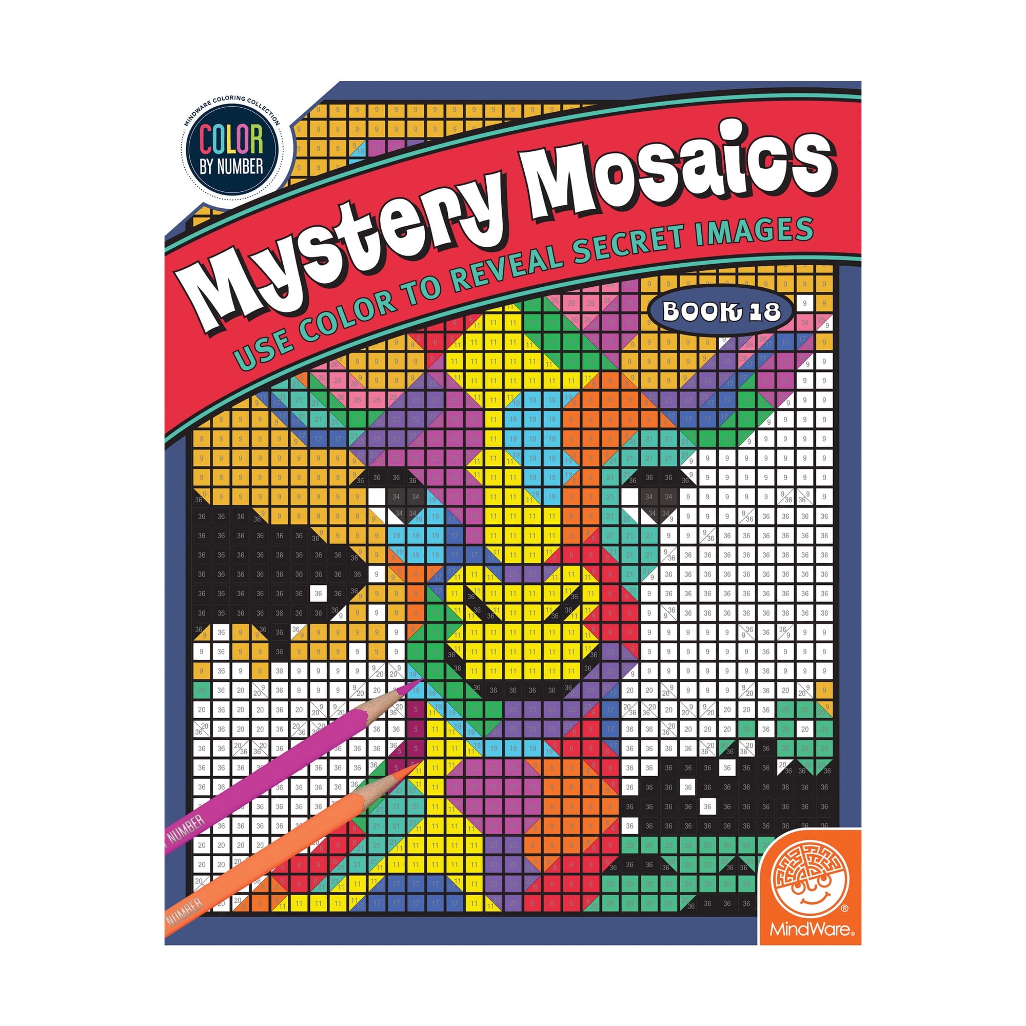 MindWare Color by Number Mystery Mosaic: Book 18, Amazing Images Disguised as Numbered Squares, Ages 6 & up