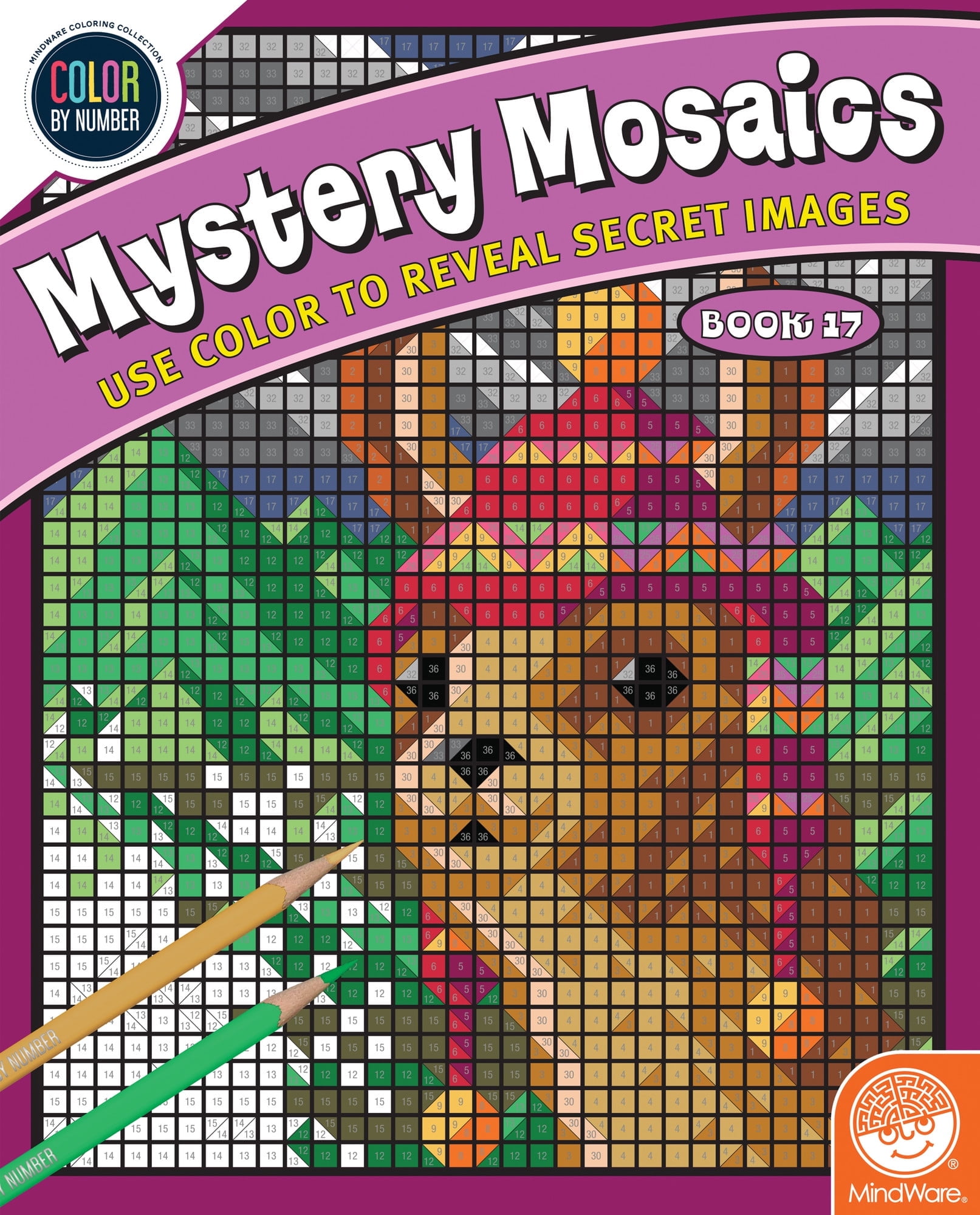 MindWare Color-by-Number Mystery Mosaics: Book 17, Activity Coloring Book for Kids, Teens & Adults, Fun Challenge with 18 Mosaic Puzzles, Engaging Quiet time workbook for Boys & Girls