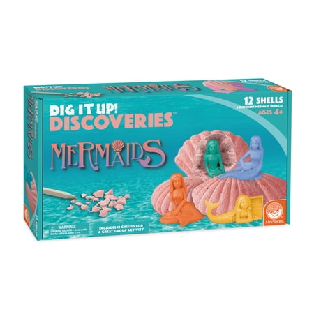 MindWare Dig It Up! Discoveries Mermaids, Dig Kits for Kids with 12 Sea Shells, Each with a Mermaid Toy Inside, 12 Chiseling Tools and Instructions