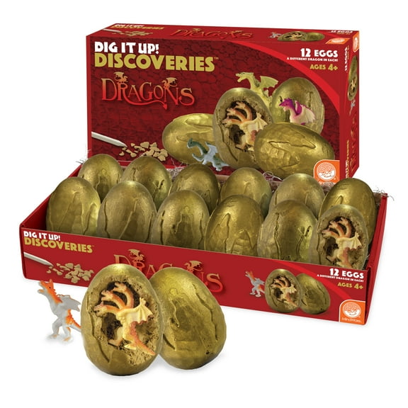 MindWare Dig It Up! Discoveries Dragon Eggs Dig Kit for Kids, Includes 12 Dragon Eggs with 12 Dragon Toys Inside, 12 Chisel Tools, 12 Instruction Sheets & Excavation Guidebook