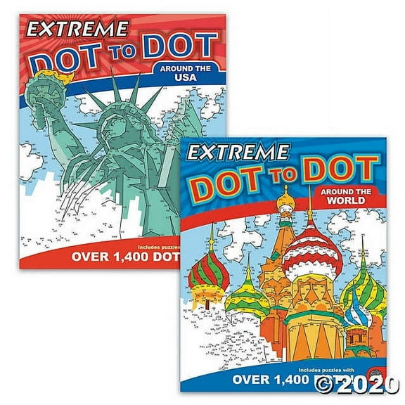 MindWare Extreme Dot to Dot Coloring Books Set of 2, Includes Around the USA and Around the World Connect the Dots Books, Puzzles with 300 to 1400 Dots