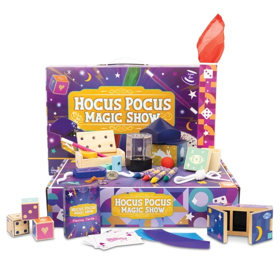 MindWare Hocus Pocus Magic Show Magician Kit, Magic Tricks for Kids with 25 Pieces