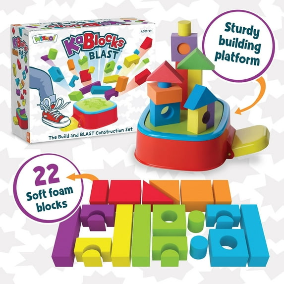 MindWare KaBlocks Blast, Includes 30 Foam Blocks, 2 Launch Blocks, Building Platform & Kaboom Launch Pad