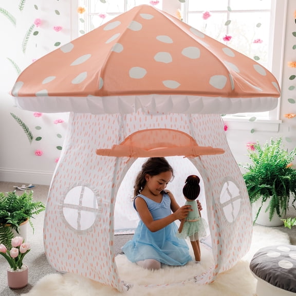MindWare Mushroom Playhouse Tent, Whimsical Kids Indoor Tent, 61.5" Tall x 32.5" Diameter, Reading Corner