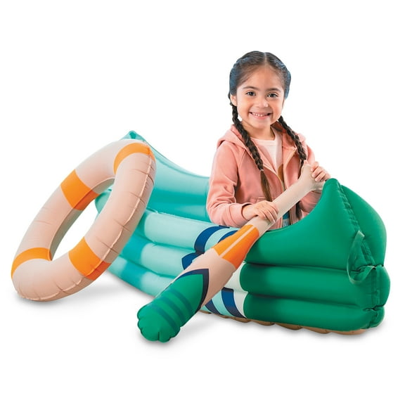 MindWare Oh So Fun! Canoe Playset, Kids Camping Toys Set with Inflatable Canoe, Paddle, Life Preserver and Hand Pump, Pretend Play Camping Toys for Kids, Ages 3 & Up