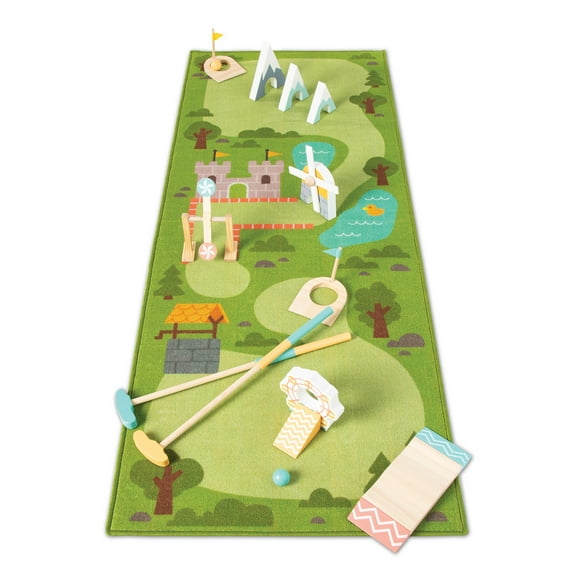 MindWare Oh So Fun! Mini Golf Set , 30" x 78 3/4" Rug with 2 Mini Golf Holes for Kids