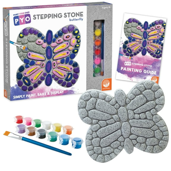 MindWare Paint Your Own Stepping Stone: Butterfly, DIY 10" x 9" Cement Stepping Stone Craft for Kids