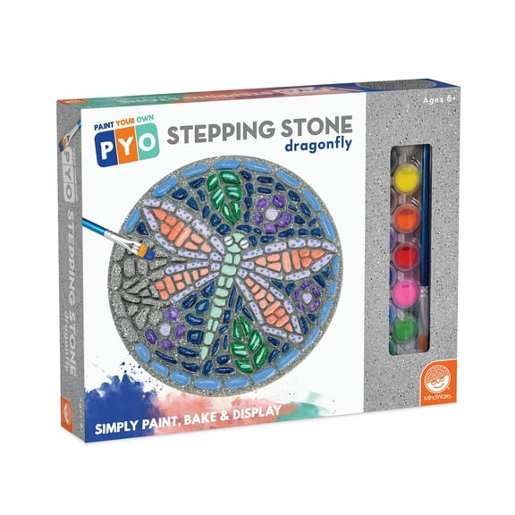 MindWare Paint Your Own Stepping Stone: Dragonfly, Paint Your Own Stepping Stones for Kids Craft Kit Includes Paint, Brushes and Instructions