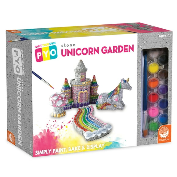 MindWare Paint Your Own Stone Unicorn Garden, Weather-Resistant Garden Rocks Paint Kit for Kids, Includes Paint, Brushes and Instructions