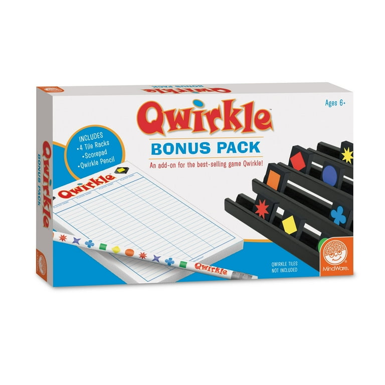 MindWare Qwirkle Kids Bonus Pack Wood Tile Racks, Score Pad