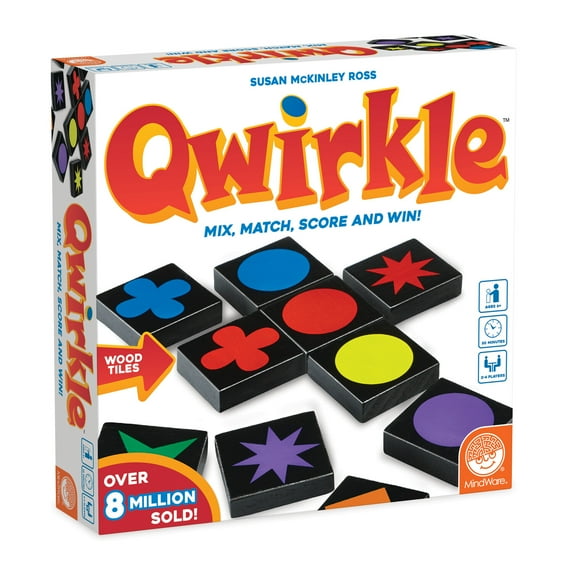MindWare Qwirkle Strategy Board Game, 108 Durable Wooden Tiles with Canvas Drawstring Bag