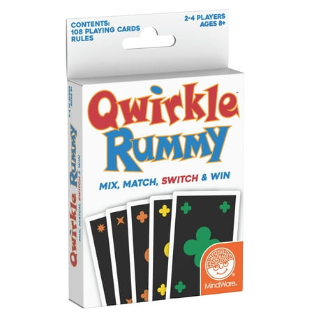 MindWare Qwirkle Rummy, 108 Playing Cards & Rules, Match Shapes & Colors Game, 2 to 4 Players