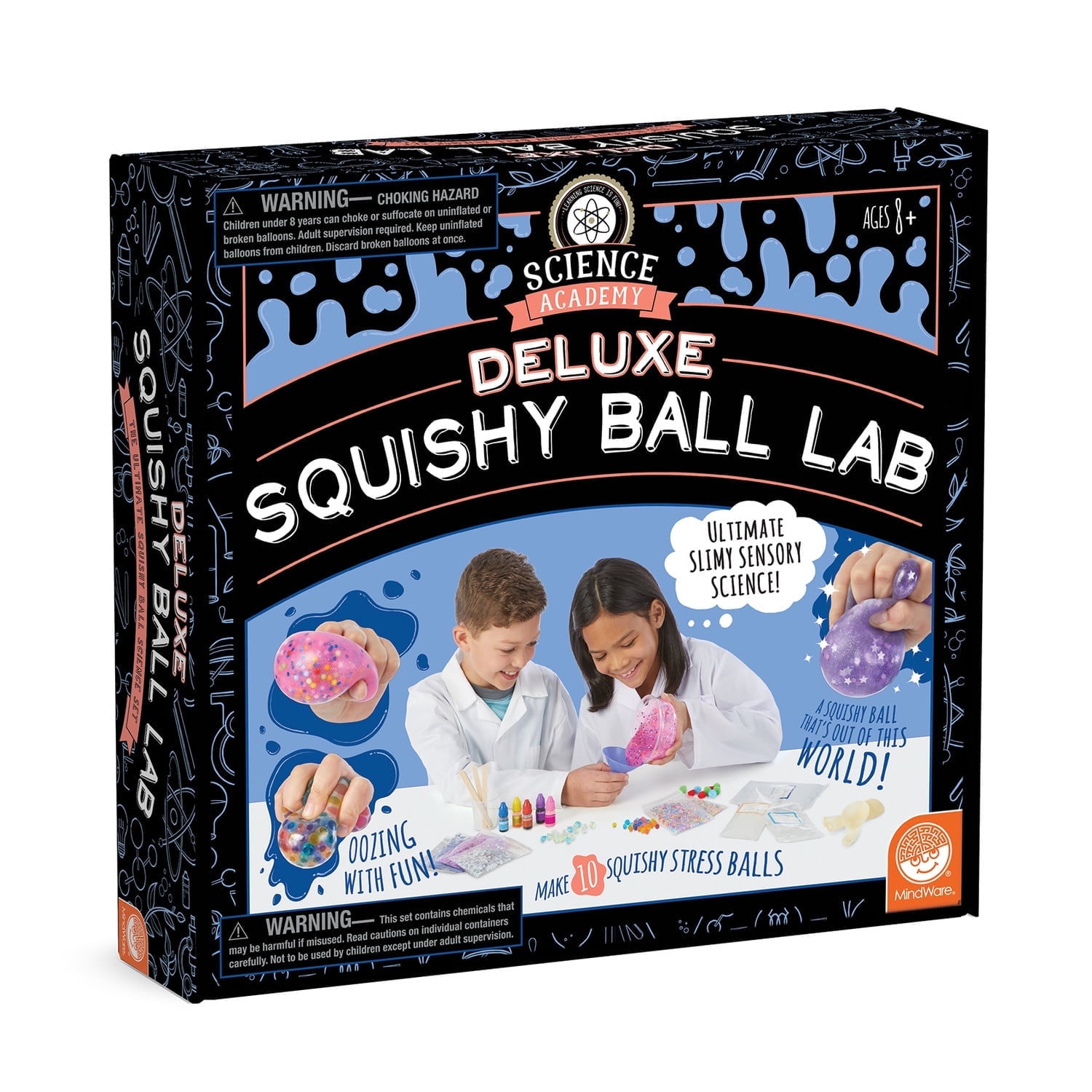 MindWare Science Academy Deluxe Squishy Ball Lab, Child, Multicolor, 10 Pieces