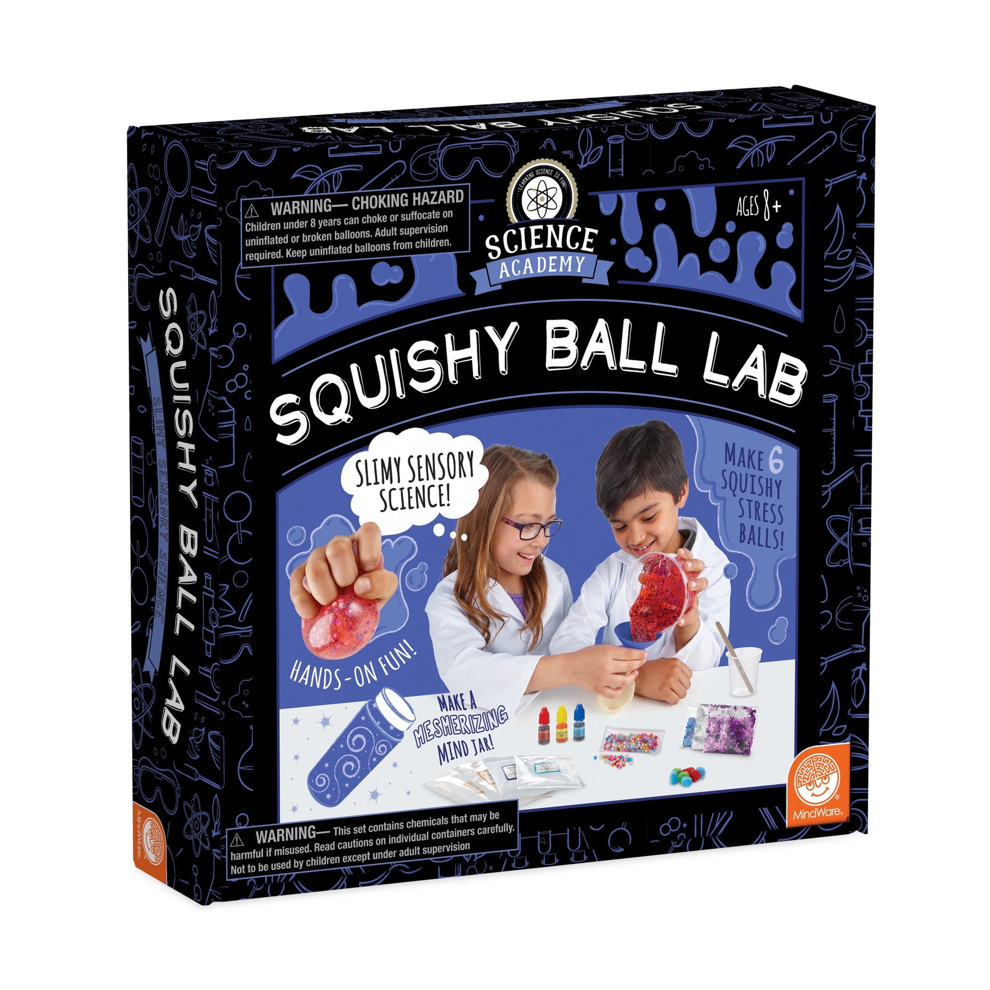 MindWare Science Academy Squishy Ball lab, Kids & Teens Make 3 Squishy Ball Stress Toys with Our 35pc Set, Wild & Weird Experiments for Boys & Girls, Great Educational Gift