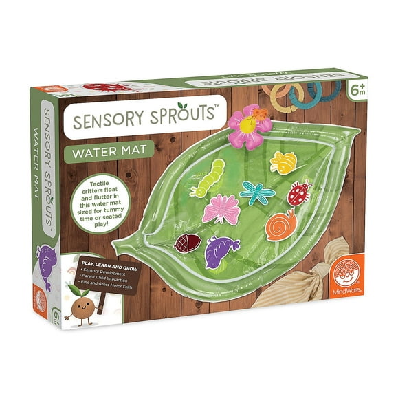 MindWare Sensory Sprouts Inflatable Baby Water Mat for Tummy Time, Bugs and Creatures Theme