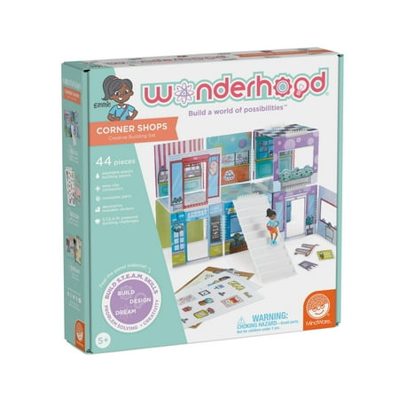 MindWare Wonderhood Corner Shops, DIY 3D Creative Building Set 44 Pieces, Early S.T.E.A.M. Skills for Kids, Ages 5 and Up