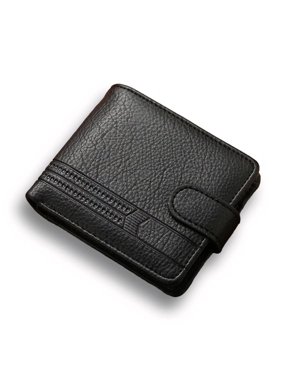 Men's Lizard-Textured PU Leather Wallet, 7 Card Slots, Metal Clasp, Black