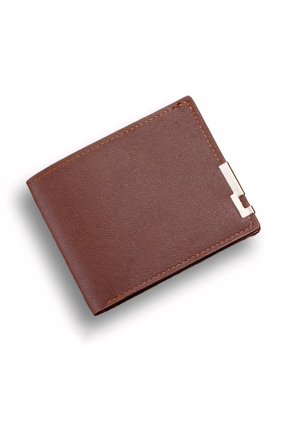 Men's Slim Wallet, PU Leather, 4 Card Slots, 2 Cash Pockets, Brown
