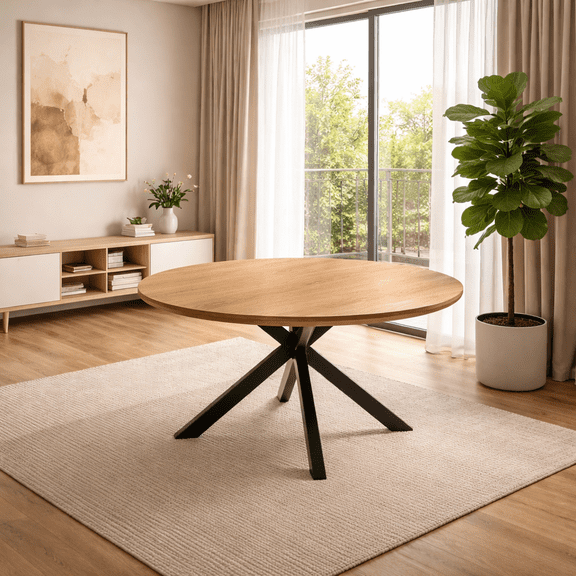 Minddistill 43–59 Inch Expandable Dining Table, Oval MDF Table with Oak Finish and Carbon Steel Base, Space Saving for Dining Room