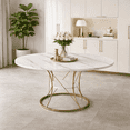 thumbnail image 1 of Ciphrias Extendable Round Dining Table 43-59 Inch, Marble Veneer Top with Storage Shelf Gold Metal Frame for Dining Room Kitchen, 1 of 8