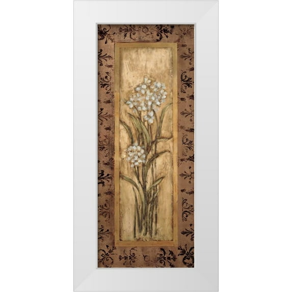Mindeli 15x32 White Modern Wood Framed Museum Art Print Titled - Paperwhites I