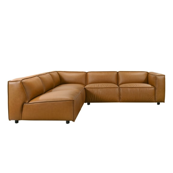 Minden Mid Century Modern Vegan Leather L-Shaped Corner Sofa in Cognac Tan