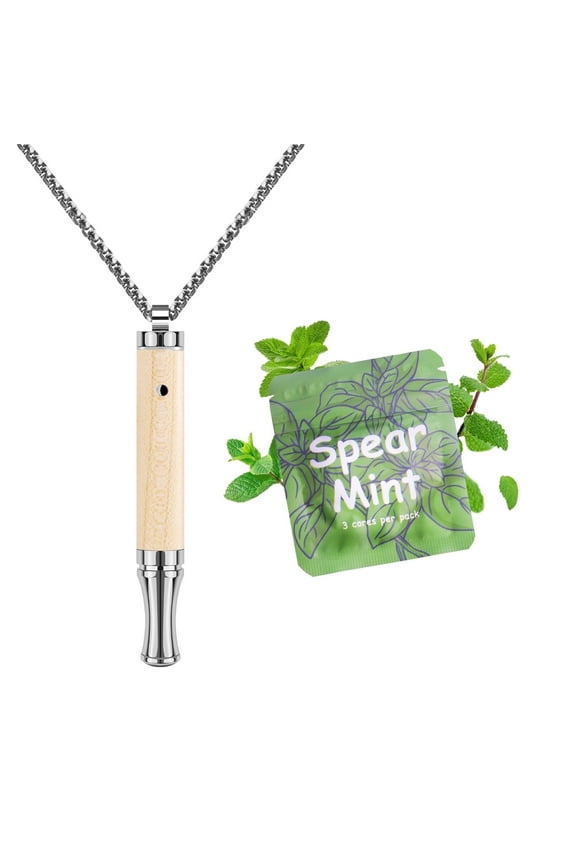 Mindful Anxiety Breathing Necklace for Adults: Breathe Ease Necklace Breathlace - Meditation Breathless Chain for Women Men- The Calm Breathwork Chain Stress Relief Products - WOOD-SLIVER