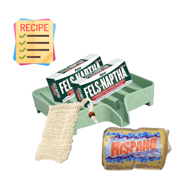 Fels-Naptha Bar Soap and Stain Remover Bundle - Includes 2 Fels-Naptha Soap Draining Silicone Holder & Sisal Soap Bag